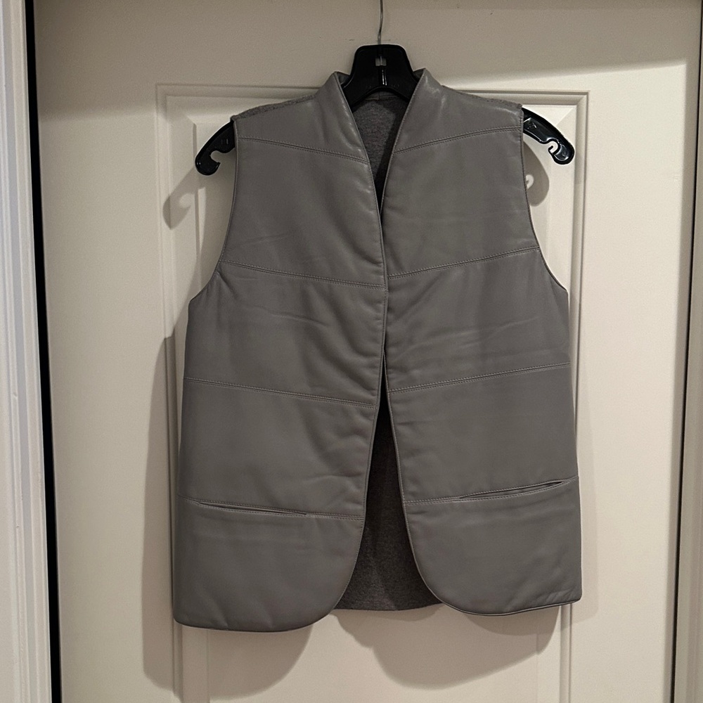 Piazza Sempione Grey Leather & Cashmere Quilted Vest (Tag Missing)
